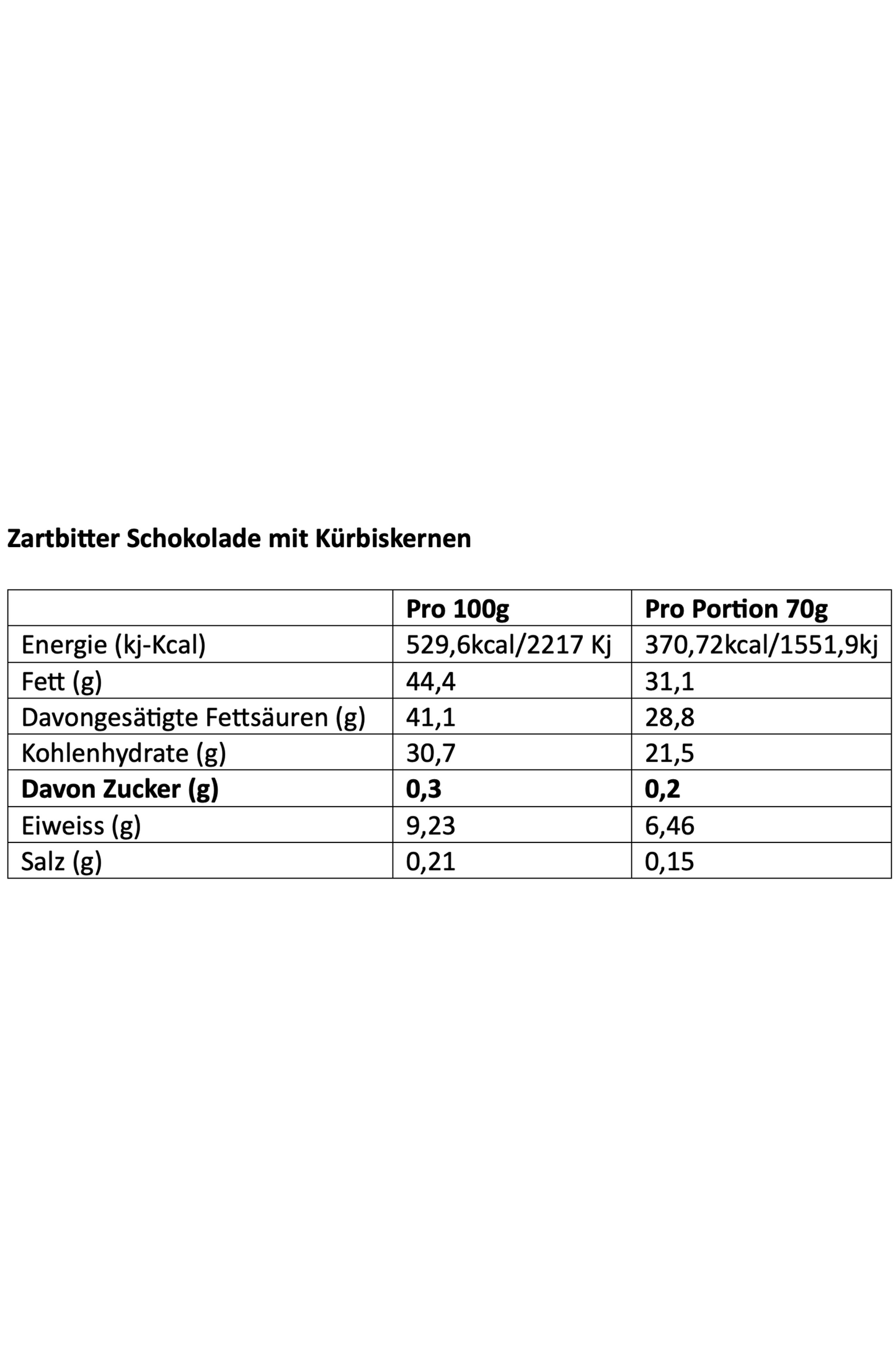 Kürbiskern Zartbitterschokolade, ohne Zuckerzusatz. 70% Kakaoanteil. Vegan. Bean-to-Bar